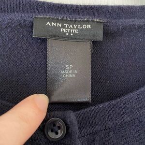 Ann Taylor Petite Navy Cardigan 100% cotton
